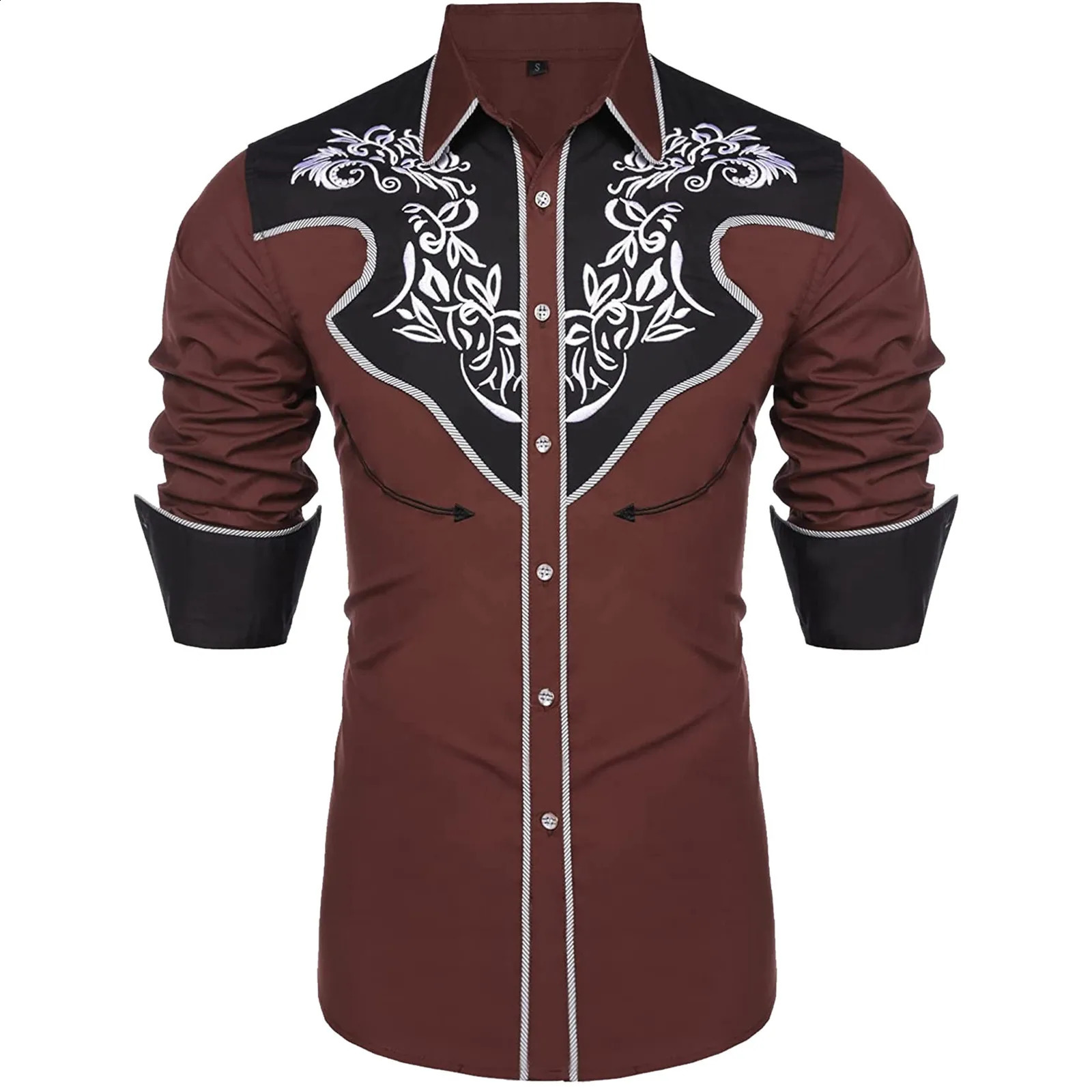 Mens retro letter printed Tshirt top mens western denim shirt casual long sleeved Halloween button cotton 250411e