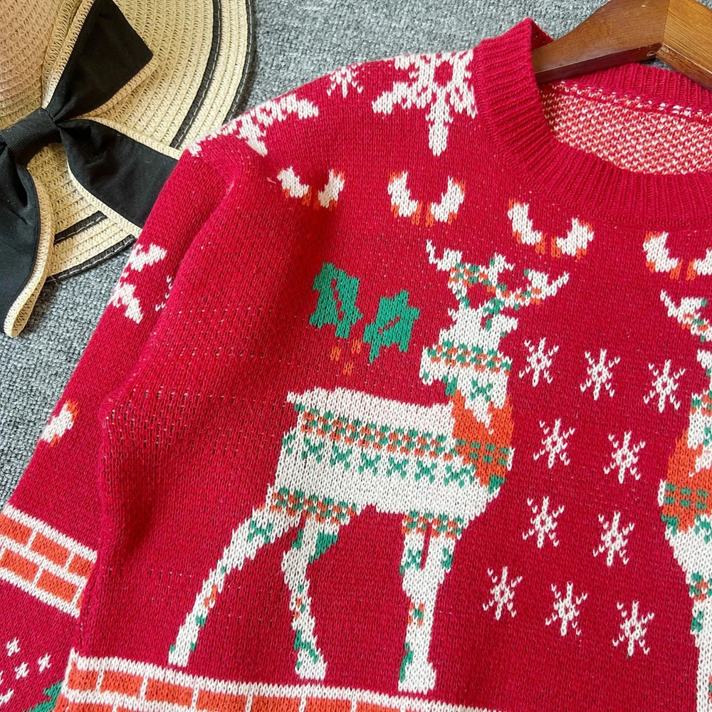 YuooMuoo Chic Fashion Woman Christmas Style Knitted Tops Autumn Winter Long Sleeve Pullover Sweaters Lady Red Party Shirts 251106