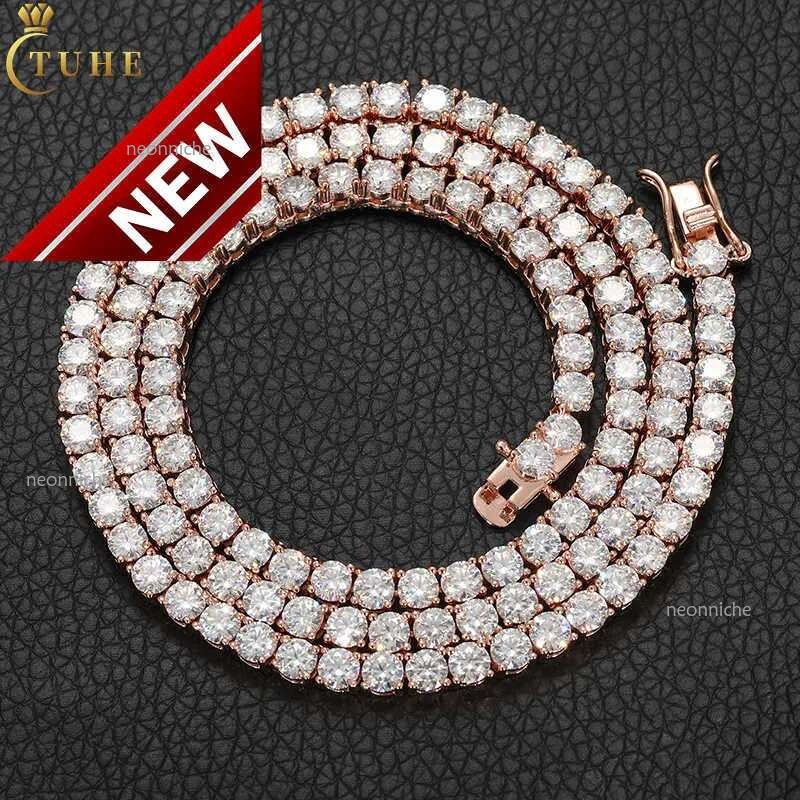 Wholesale Bulk Rose Gold Plated Pure Sier Lab Grown VVS Moissanite Dia Classical Tennis Chain Necklace