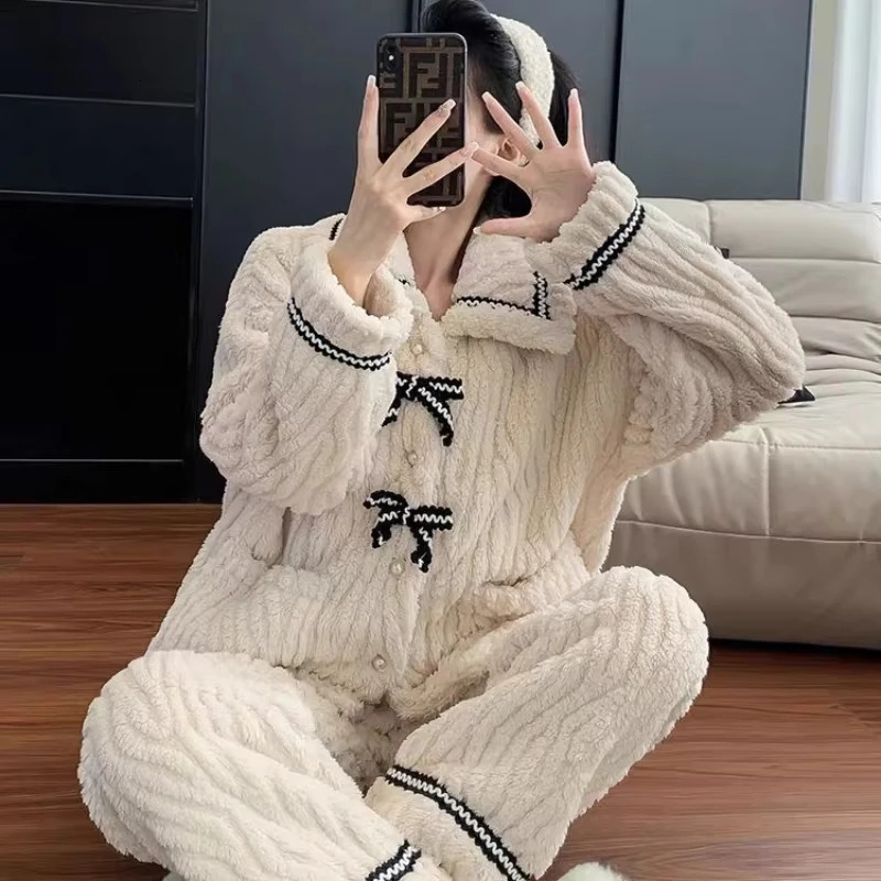 2Pcs/set womens pajamas autumn and winter students home wear padded and thickened warm princess clothes womens clothing 251106