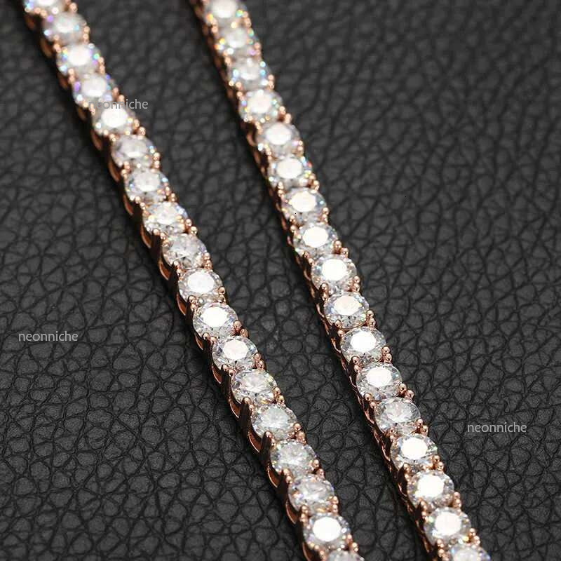 Wholesale Bulk Rose Gold Plated Pure Sier Lab Grown VVS Moissanite Dia Classical Tennis Chain Necklace