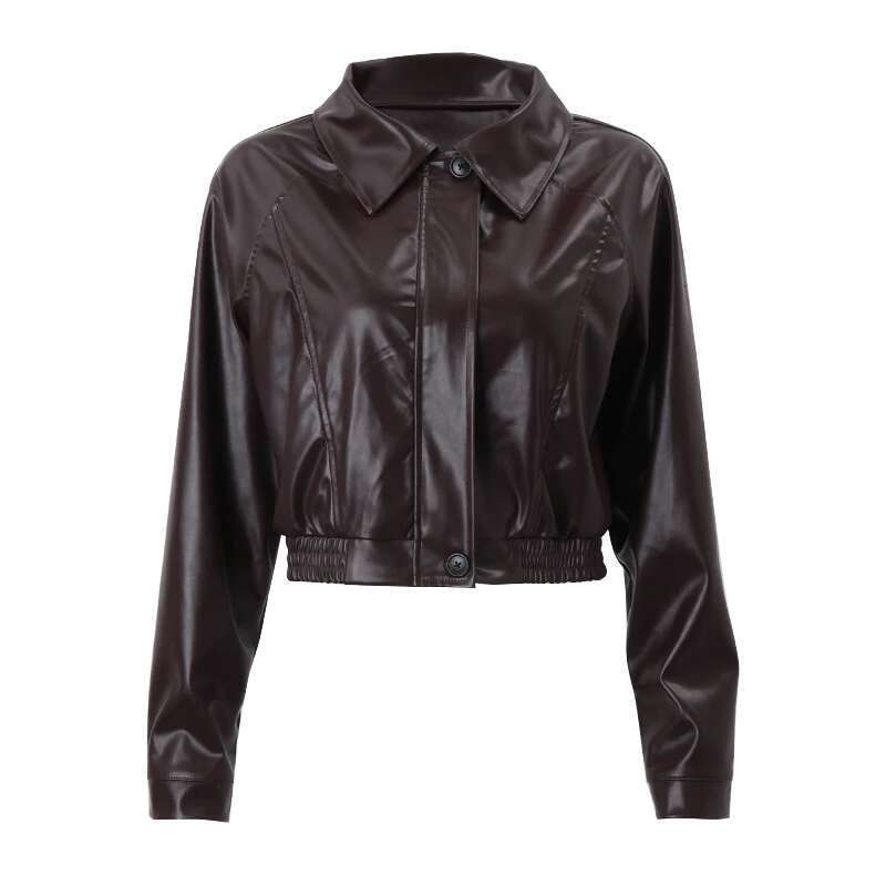 Xeemilo PU Faux Leather Jacket Aesthetic Fashion Streetwear Turn-Down Collar Coat Autumn Vintage Casual Simple Long Sleeve Coats