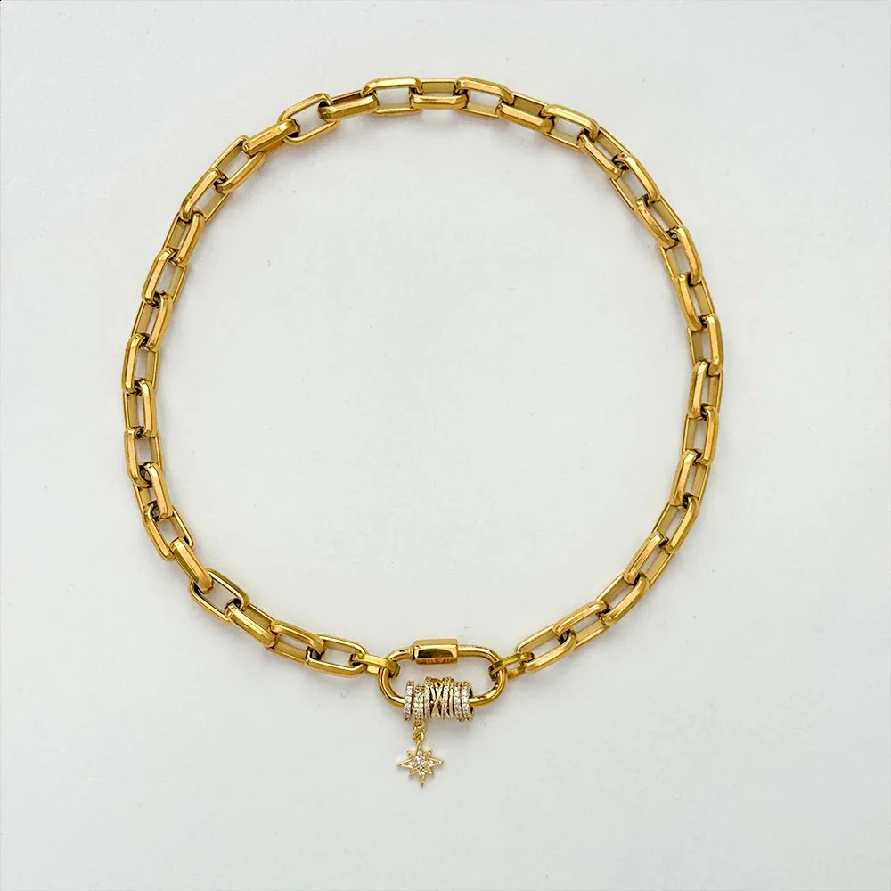 Jewelry 18k Gold Plated Short and Fat Stainless Steel Chain Buckle Paving Charm Zircon Charm Necklace YF3677 250409