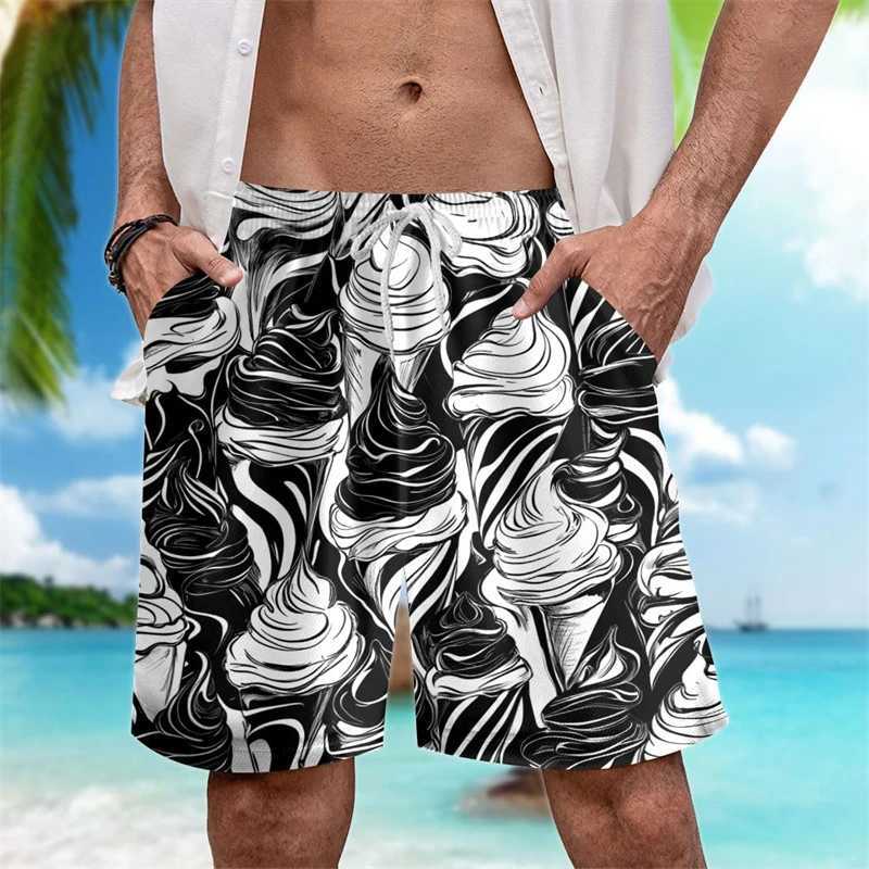 Fashionable ice cream graphic beach shorts for mens summer leisure vacation surfing 3D printed swimming shorts loose quick drying shortsW250410