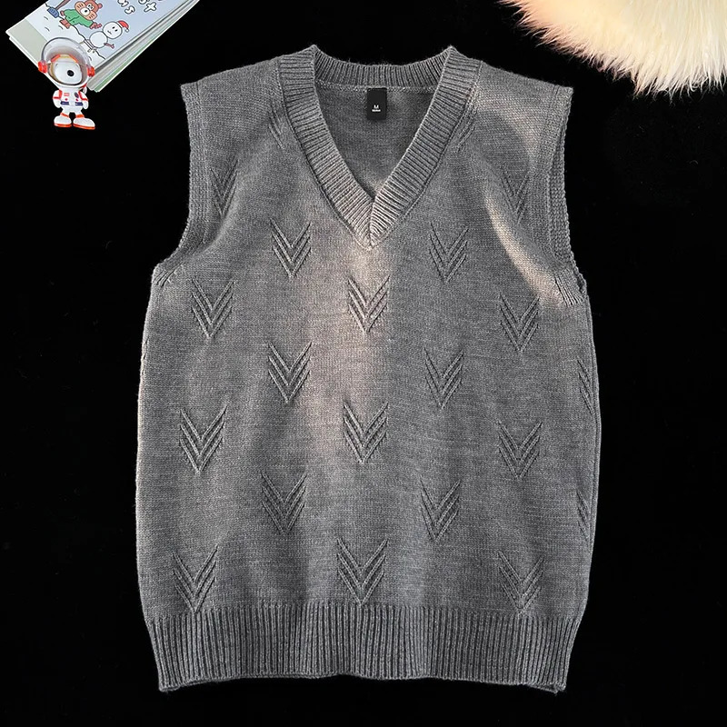 Fashion niche jacquard n pattern mens sweater version casual and comfortable autumn winter warm Vneck knitted vest 250411Z