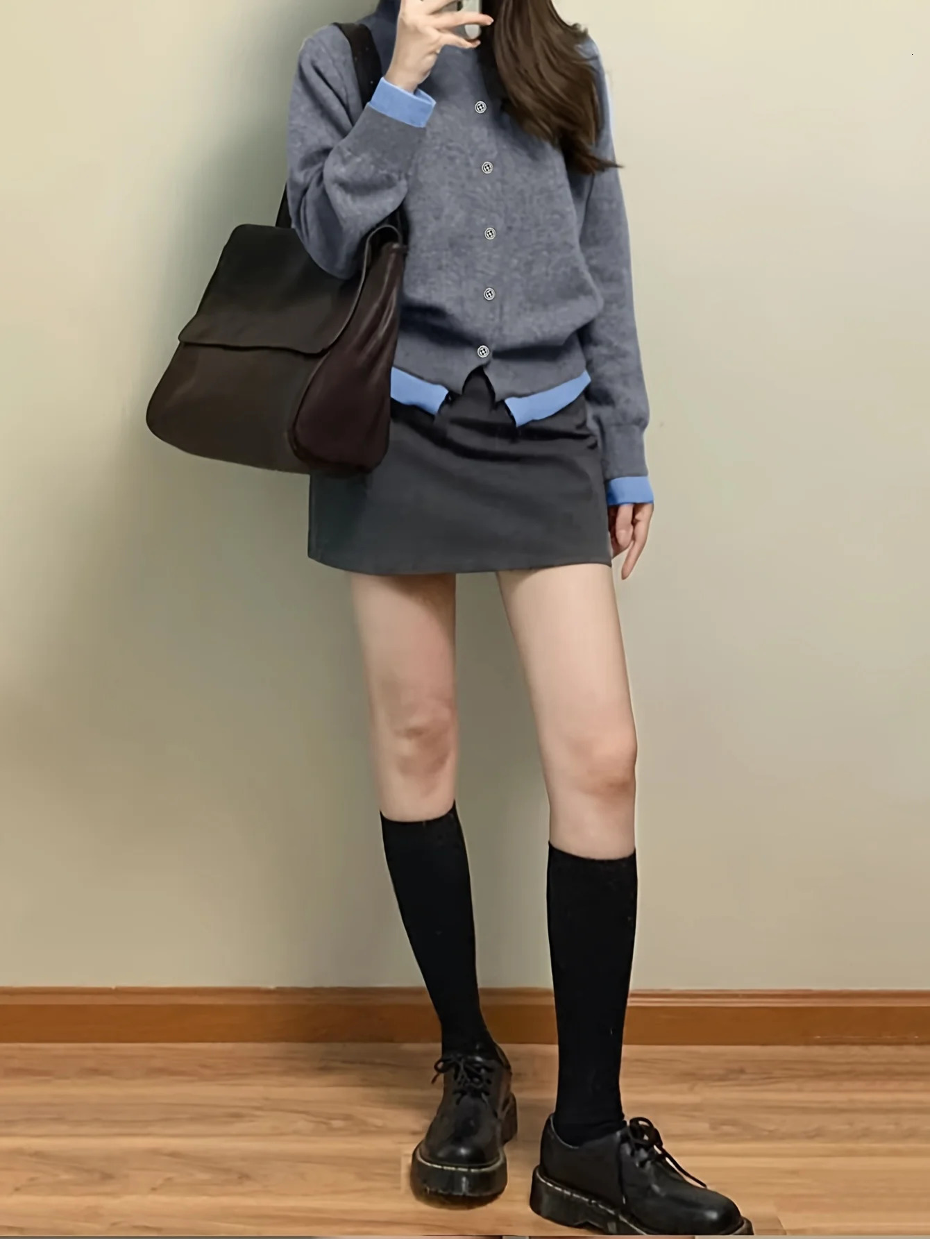 Autumn and Winter Fashion Woman Sweater Gray Soft Knitted Top Casual Versatile Buttonup Cardigan Jacket 251107