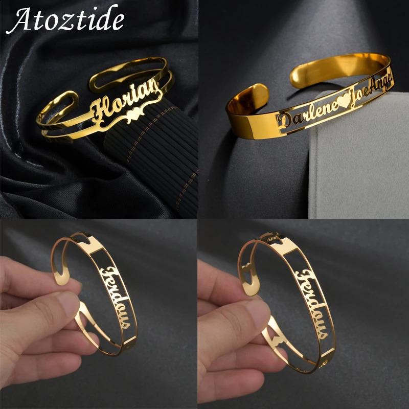 Atoztide Customized Alphabet Name Bracelet Personalized Customized Bracelet Womens Stainless Steel Christmas Jewelry Gift 250408