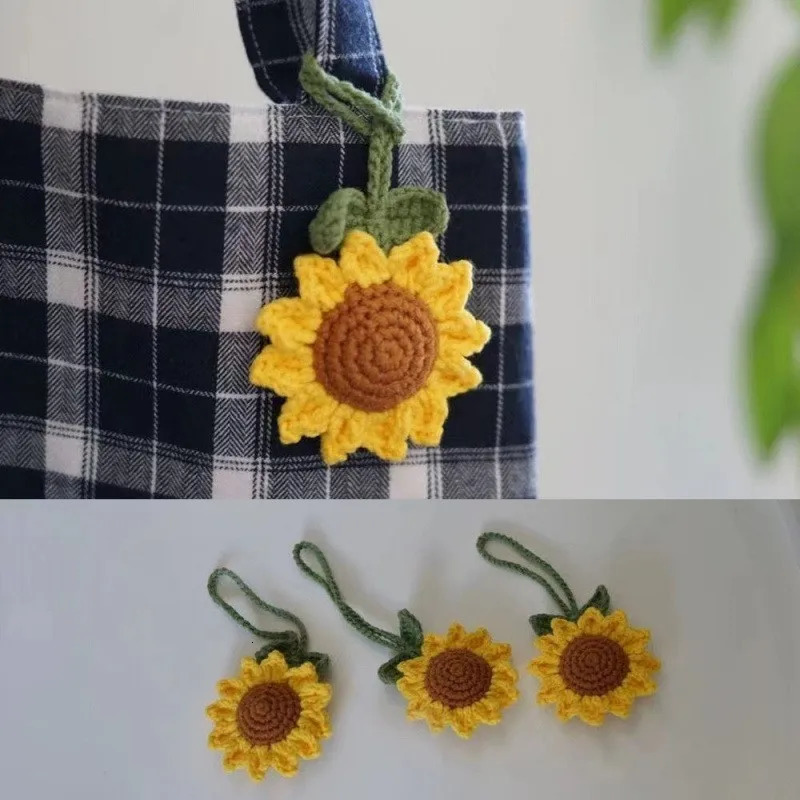 Women Pendant Pure Hand-woven Sunflower Bag Car Pendant Accessory Sunflower Crochet Solid Color Simple For Cute Funny Girls Gift 251110
