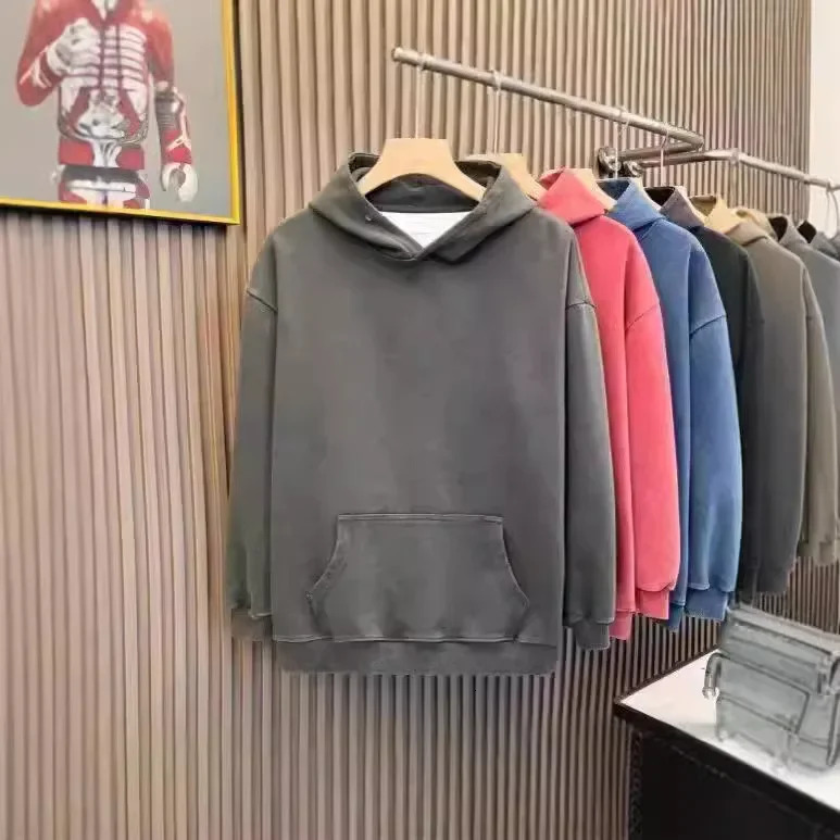 Washed Cotton Hoodie American Retro Solid Color Loose Mens Jacket Couples Casual Wear Heavyweight 400g Pure Cotton Hoodie 251110