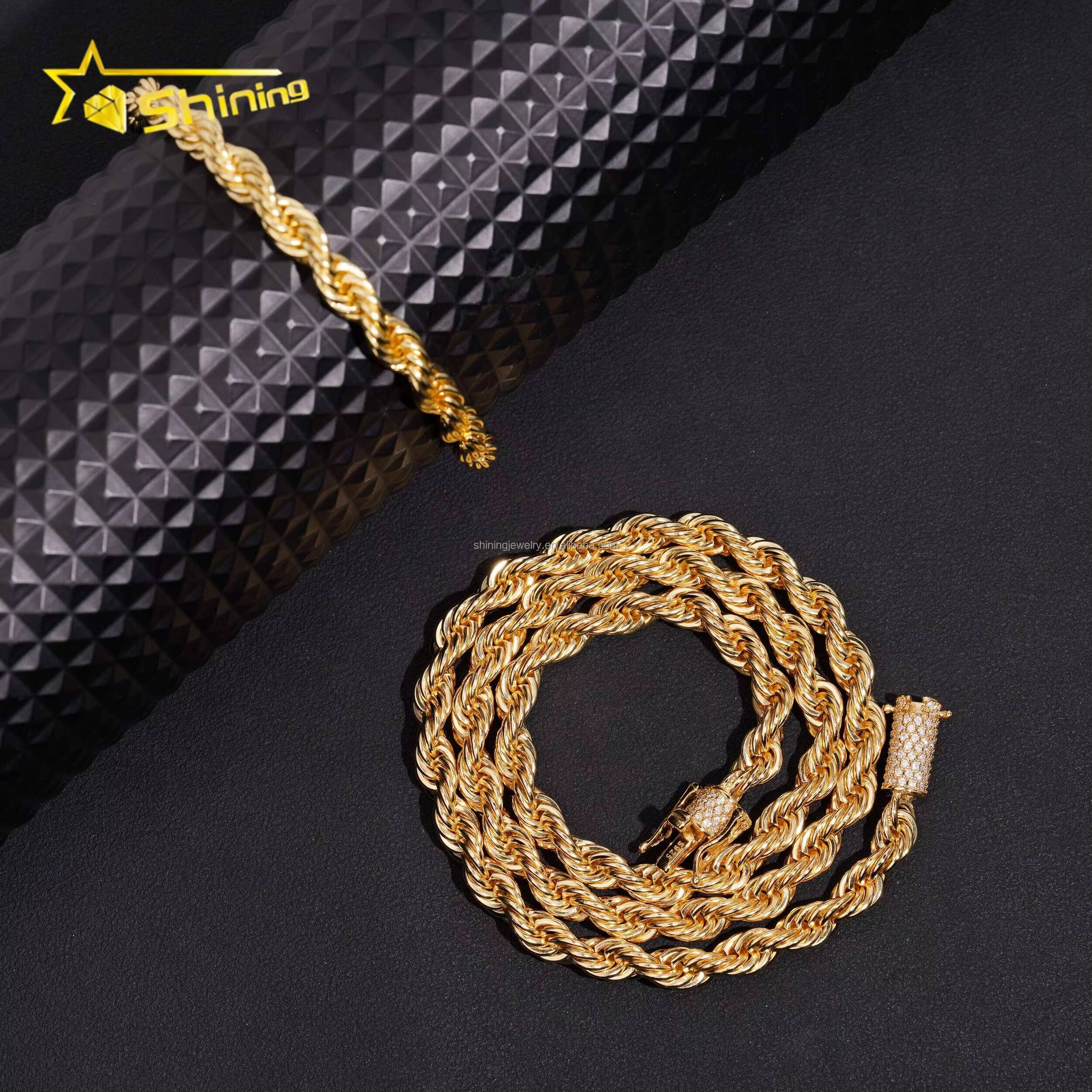 Bulk Stock Drop Shipping Fire Jewelry 6mm Width Stainless Steel 316L VVS Moissanite Clasp Diamond Rope Chain Set Hip Hop Style