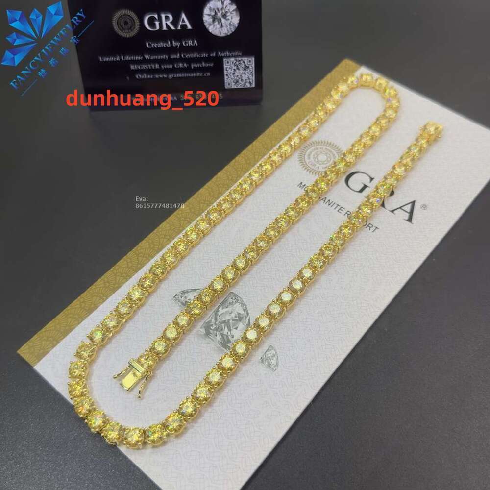 Sparkg Fashion Jewelry 3Mm 5Mm 6.5Mm Yellow Moissanite Tennis Chain Necklaces And Bracelet Pass Dia Tester