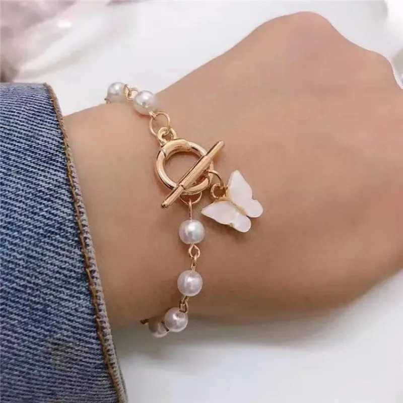 Fashion Butterfly Pearl Pendant Bracelet Ladies Girl Trend Charm Bracelet Festive Friendship Birthday JewelryC250410