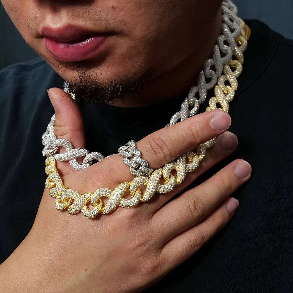 The 2023 Hot Style 15mm Iced Out Hip Hop the Infinity Link Fashion 925 Sterling Silver Moissanite Cuban No8 Cross Chain