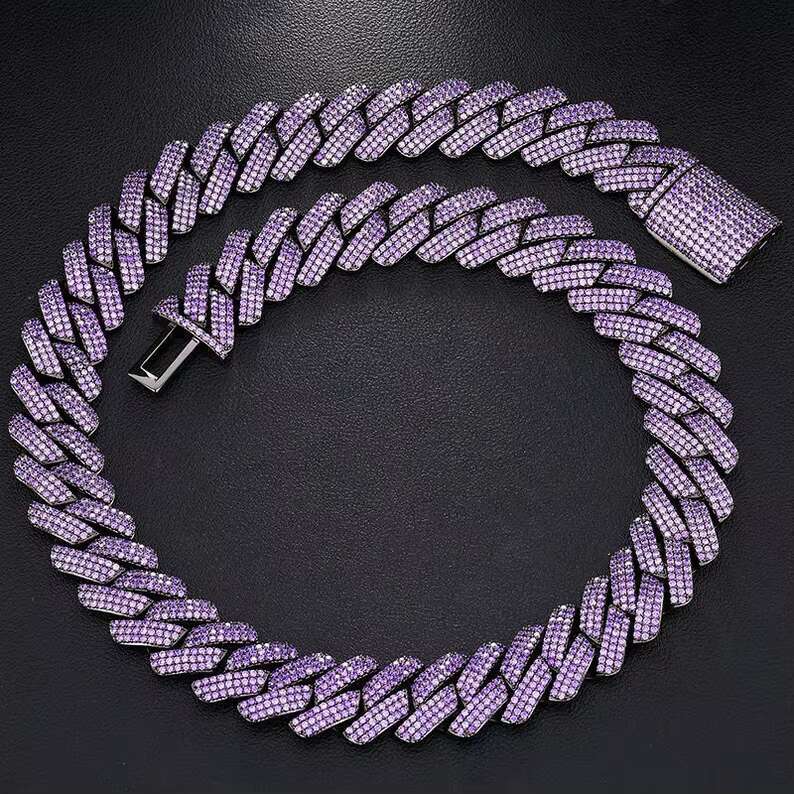 18mm Hiphop Cuban Link Chain Gold Plated 925 Silver Custom Color Iced Out Purple Moissanite Cuban Chain