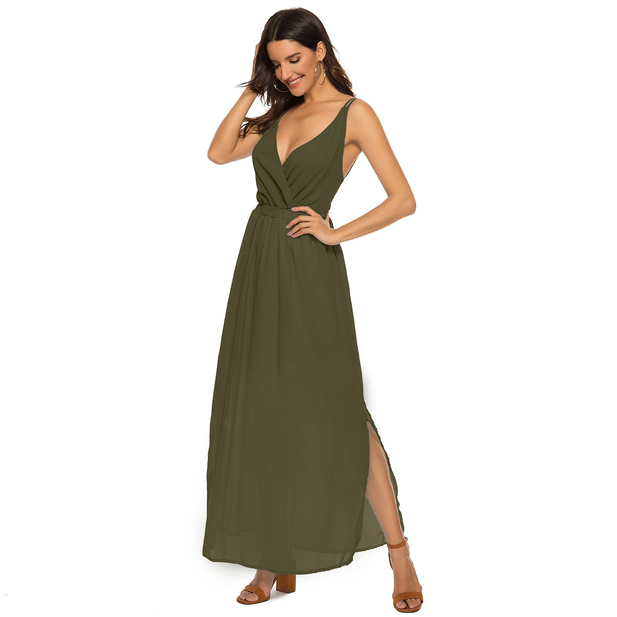 Large Women's 2025 Chiffon Sexy Strap Open Back Long Dress Women