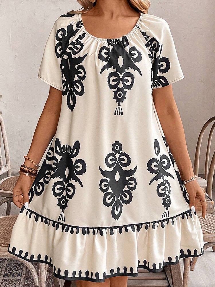 G481American Style Retro Design Women's Casual Straight Skirt with Geometric Pattern