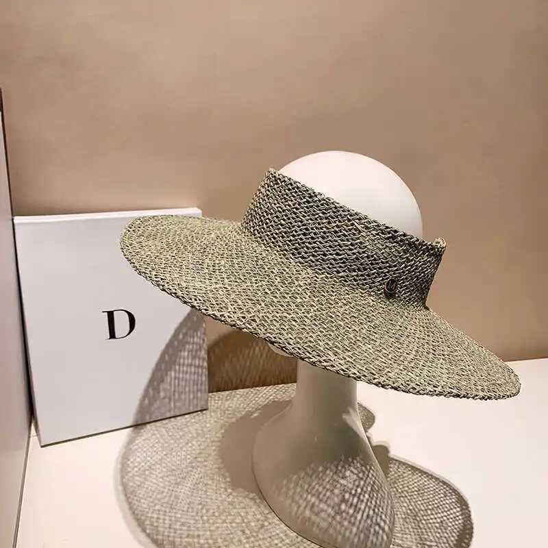 DO simple and exquisite empty top hat womens face covering sunscreen straw hat big edge travel sun hat fashionable beach hatC250411
