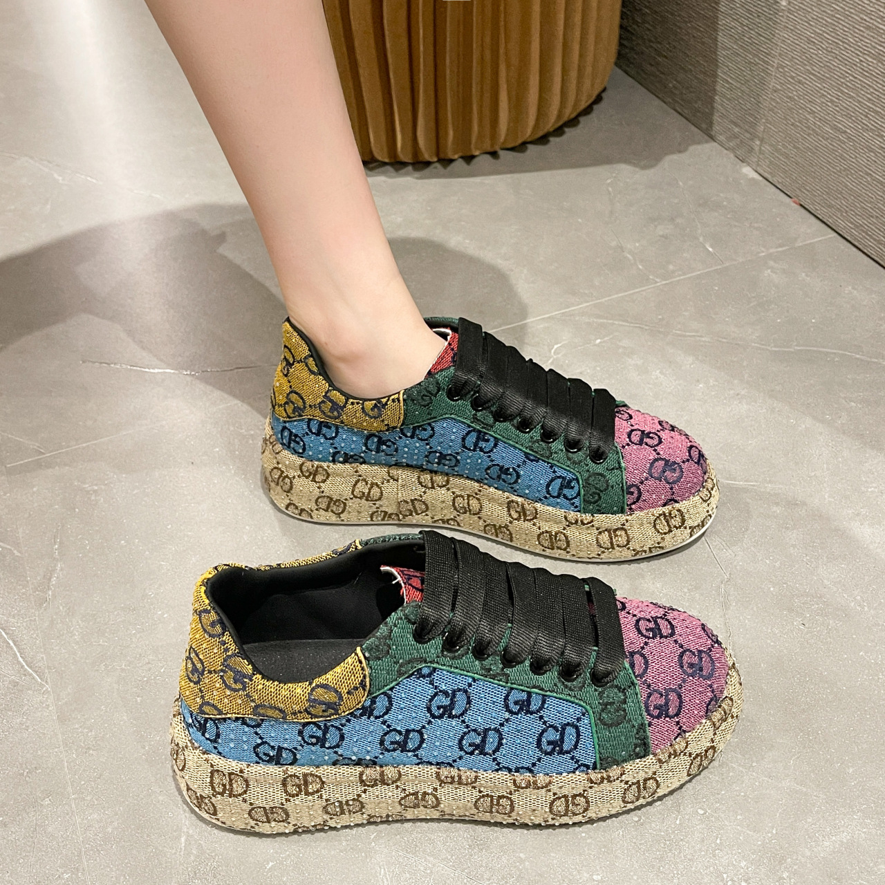 2025 spring summer new full rhinestone platform sneakers women versatile color block embroidery printed fashion trendy shoes colorful board shoes hot