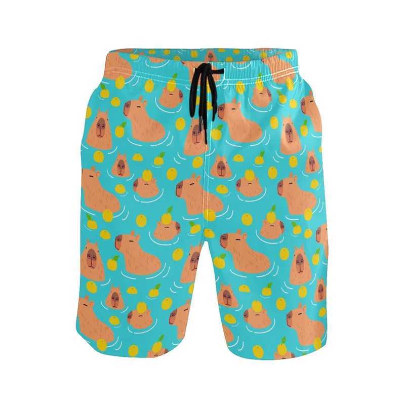 Cartoon animal 3D printing Capybara beach shorts mens cool summer surfboard shorts quick drying sports loose swim trunks childrens clothingW250410
