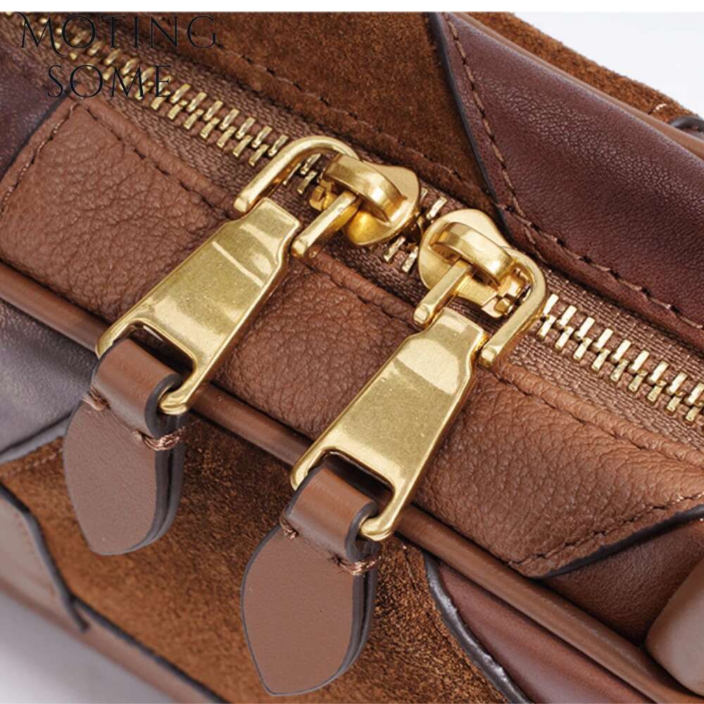 Motingsome 2025 First Layer Cowhide Woman Bag Designer Retro Splicing Bowg Briefcase Shoulder Handbag Underarm Tote