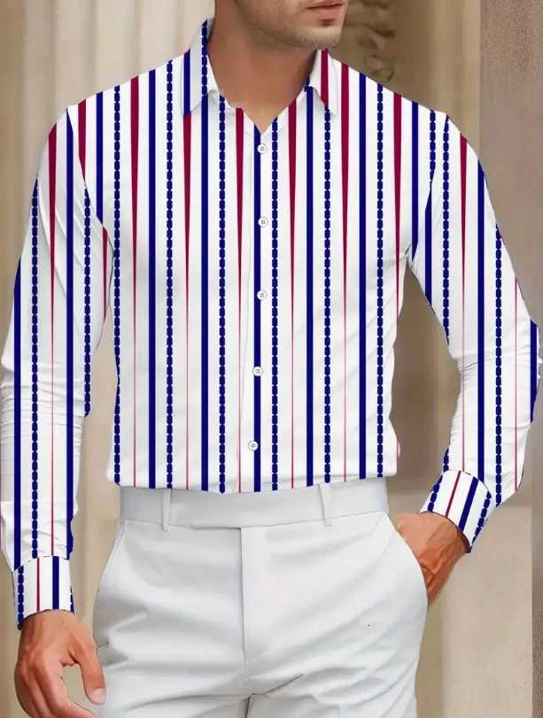 Fashion star stripe Pattern 3D Print Mens Long Sleeve Shirts Casual Button Down Striped Shirts for Men Top Male Clothing K251110