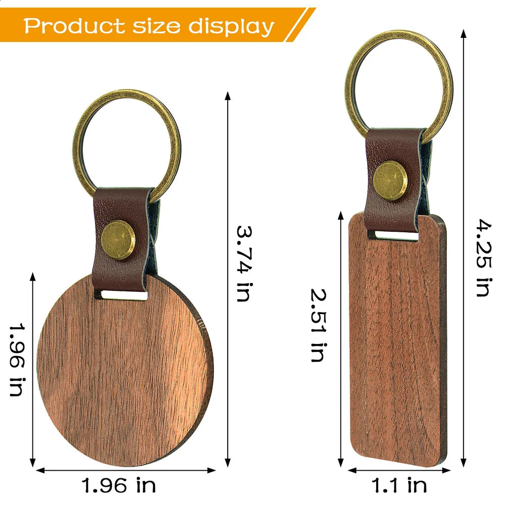 12 blank wooden PU leather keychain laser engraved DIY car decoration gift 250410