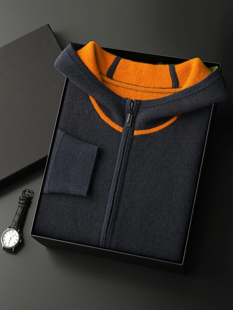 Thick Air Layer Mens Hooded Cashmere Sweater Cardigan Autumn Winter Casual Zippers Long Sleeve Tops Warm 100 Knitwear 251030