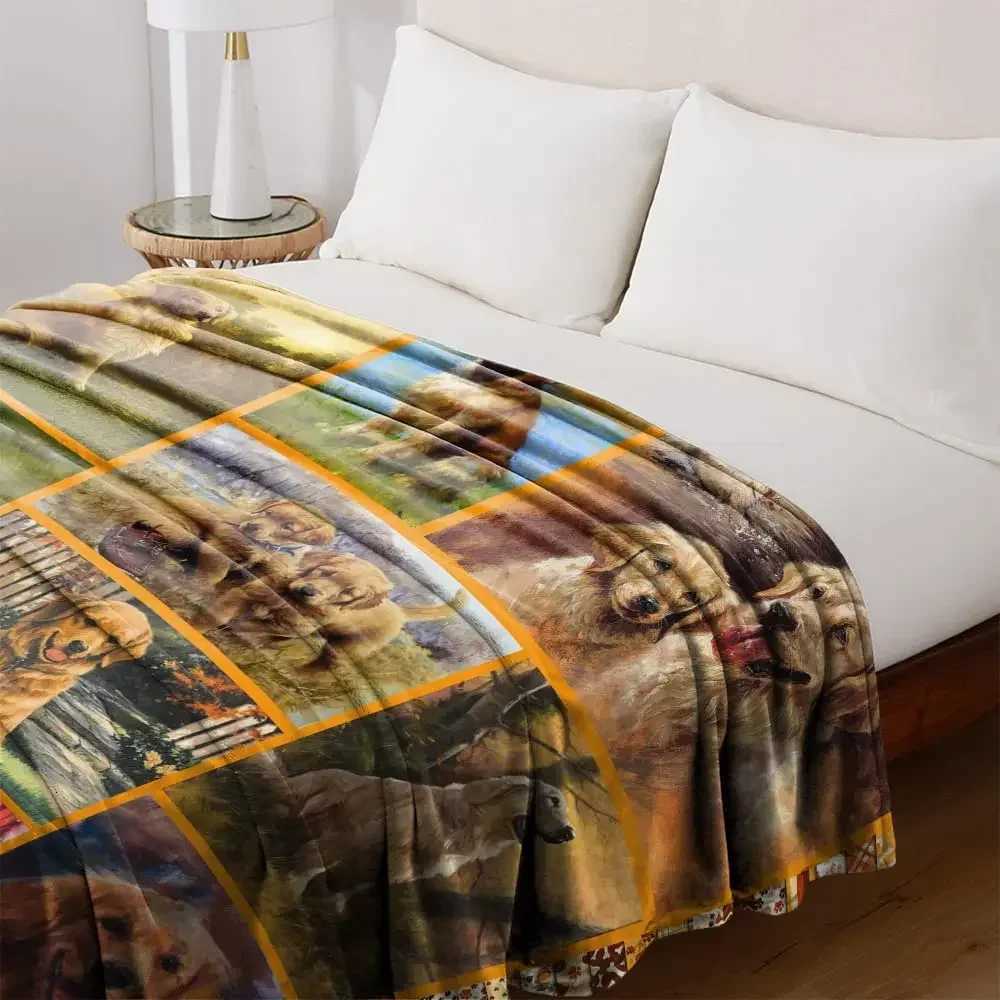 Golden Retriever Blanket Warm Plush Throw Bedspread Nap Shawl for Bed Sofa Home Flannel Animal Blankets Fluffy Soft Cozy Thermal C251111
