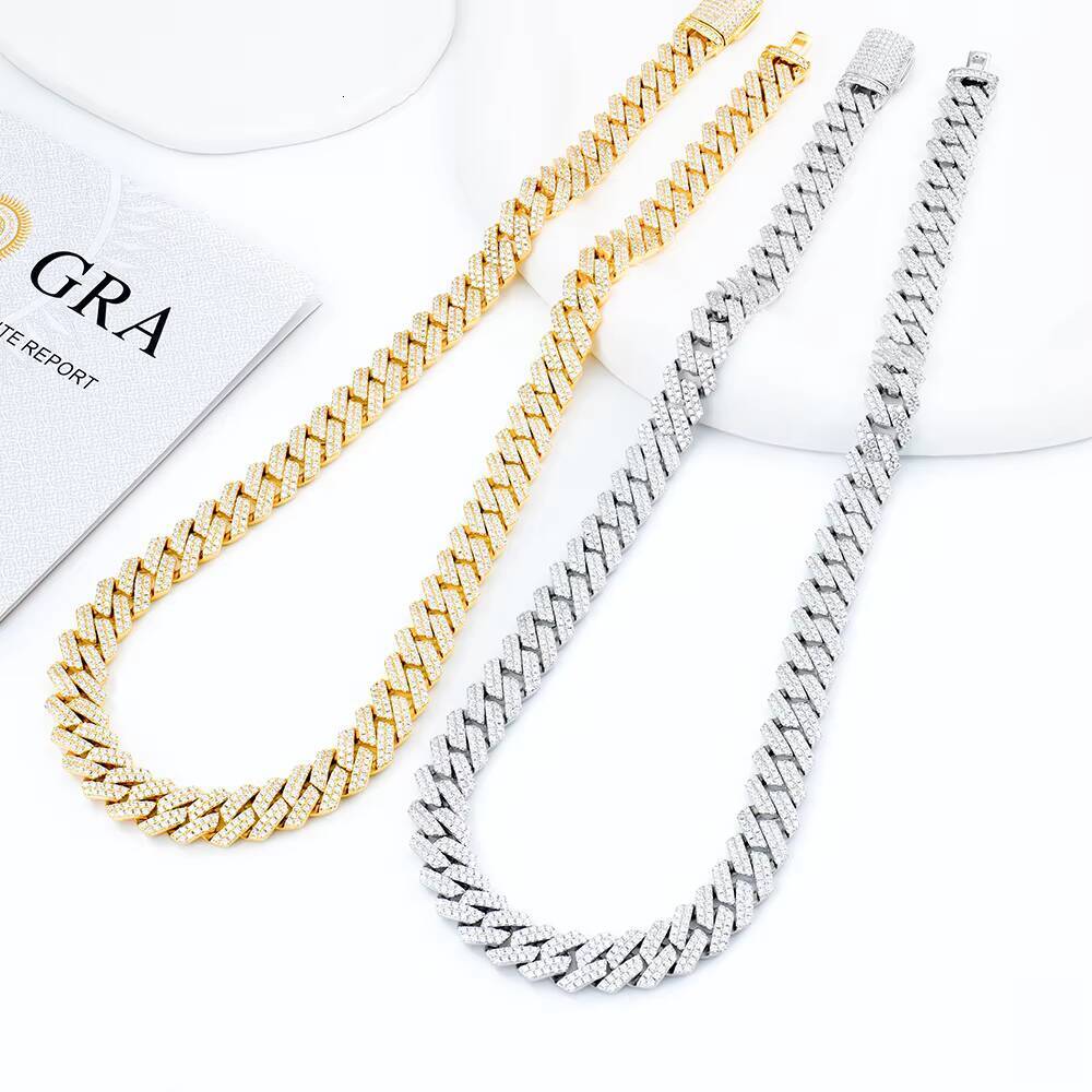 Custom Hip Hop Cuban Link Chains 12mm 16/18/20/22/24 Inches S925 Sterling Silver Diamond Necklace VVS Moissanite Cuban Chain