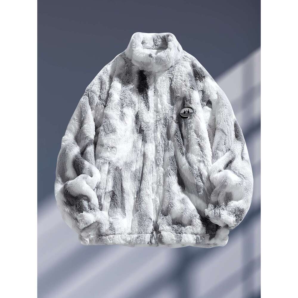 Women's Plush Fleece Jacket, Soft Pink Brown Marbled Texture Hooded Coat With Detachable Patch, Casual Winter Outerwear For Everyday & Formal Eve