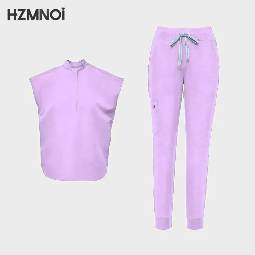Scrub Sets Nurse Surgical Uniform Women Summer Slim Comfortable Oral Doctor Work Wear Short Slve Sets Operating Room Clothes X2505281