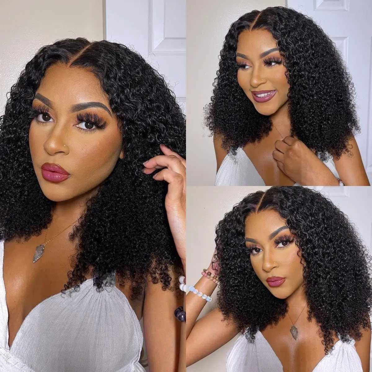 Half Wig Human Hair Wigs 200 Half Wig Kinky Curly Human Hair Wigs 3 In 1 Invisible Hairline Wear Go With Drawstring SeamlessT251111