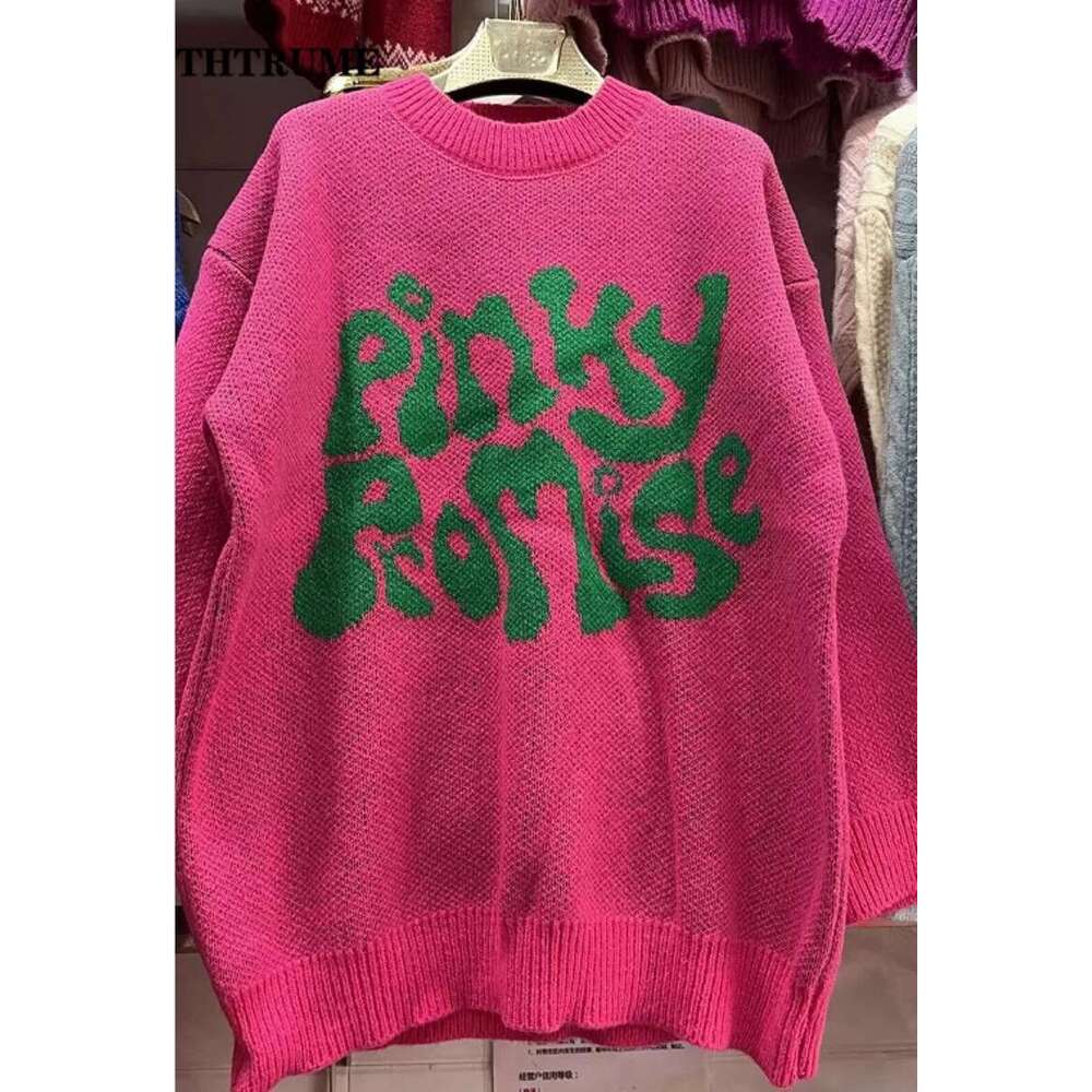 Autumn Winter Letter Print Sweaters Fashion Women Green Vintage Y2k Knit Streetwear Jumpers Tops Casual O-Neck New Pullovers