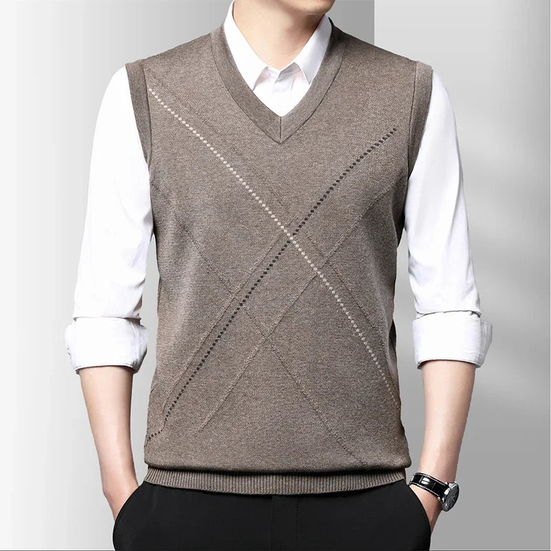 Mens Thickened Casual Sweater Tank Top Autumn and Winter Warm Vest 251104