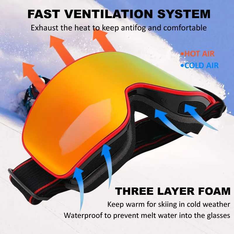 Kids Large Frame Ski Goggles OTG Snow Snowboard Goggles Doulbel-layer HD Anti-fog Lens for Boys Girls 5-14 Years Old K251110