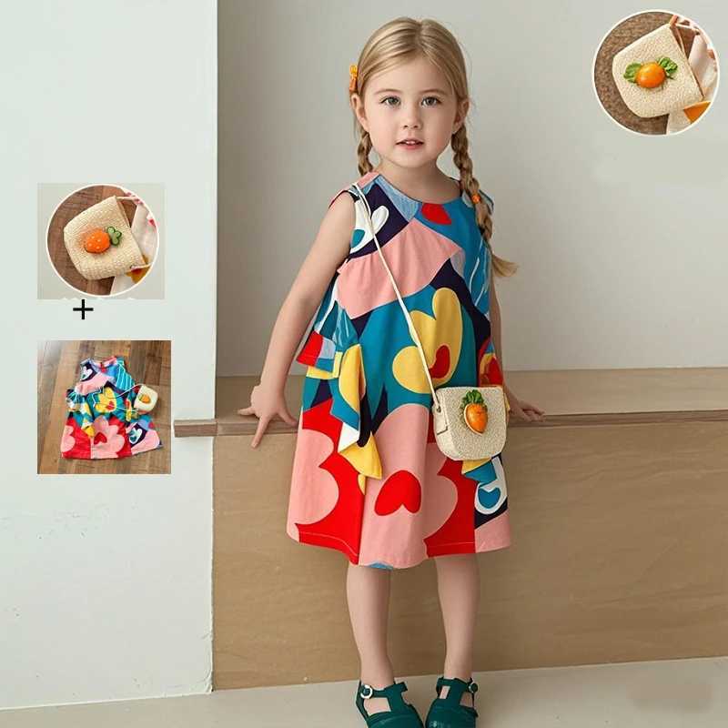 Girl floral print dress+bag 2-piece set 0-8 year girl summer clothing 2025 new arrival baby princess belt dressXJ250410