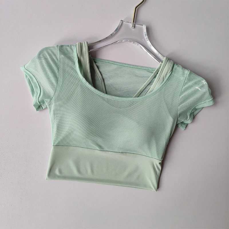 Womens Pilates Training and Fitness Set Chest Mat Yoga Set Top Quick Drying High end Feeling Sports Short Sleeve BreathableW250411