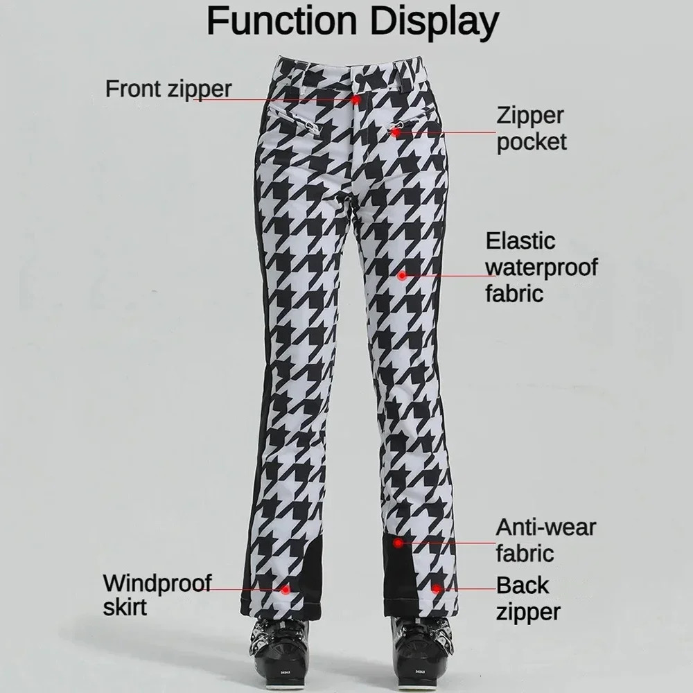 Female Slim Skiing Pants Winter Pants Mountain Waterproof Warm Snow Overalls Women High Elasticity Ski Trouser Clothes 251107