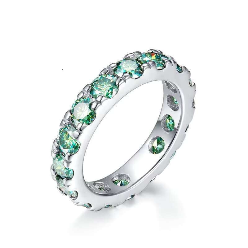 Full Circle S925 Silver Gold-Plated 4mm Blue-Green Moissanite Ring Fashionable Style for Men and Women International Trade