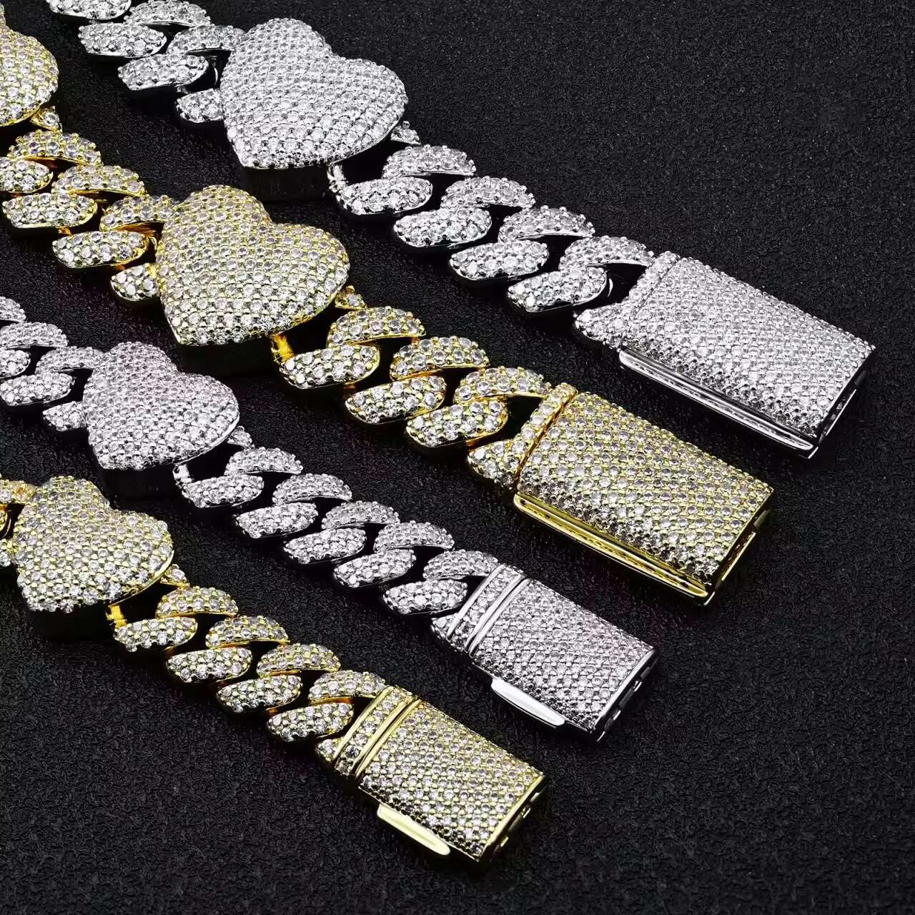 Fashion Love 925 Sterling Silver Cuban Chain 8mm Iced Out Hip Hop D VVS Moissanite Cuban Link Heart Chain Bracelet