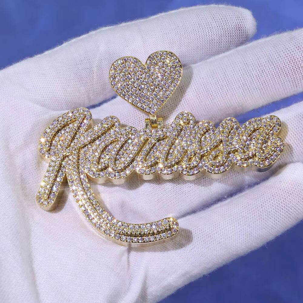 NOUYA Luxury Hip Hop Love Button Pendant Custom Double-layered Letter Micro Pave Colored Moissanite Personalized Fine Jewelry Customizable