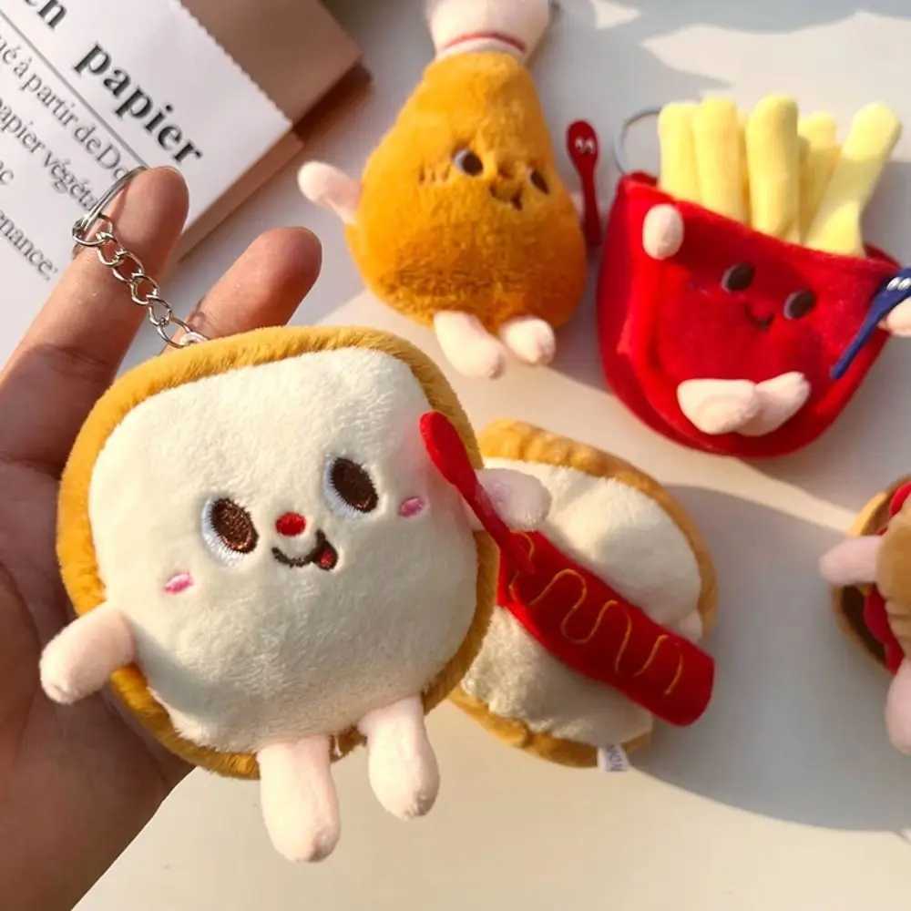 Burger plush doll keychain chicken leg French fries cute bag pendant backpack accessories stuffed toy keychain W250411