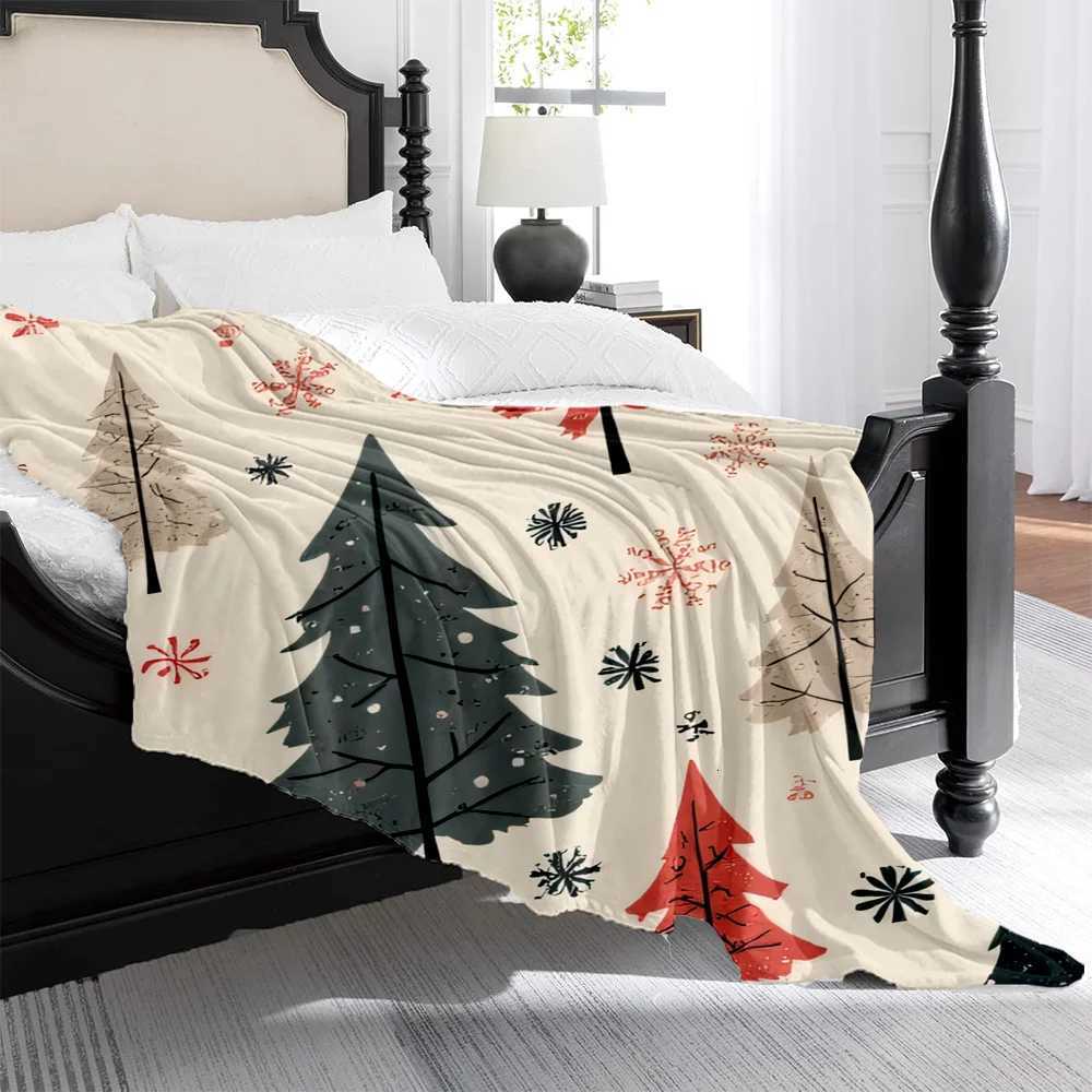 1pc Plush Quilted Christmas Tree Snowflake Blanket - Green/Red/Beige/Golden Winter Bedspread with Soft Cushioning All-Season C251111