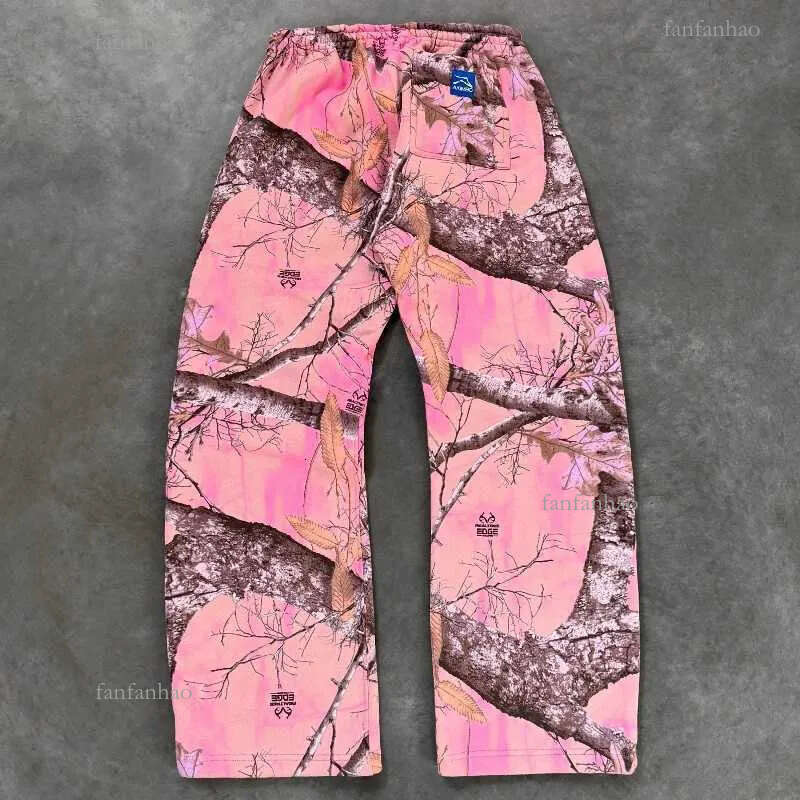 Y2K Fashion Sports Pants Pink Camo Printed Pattern Trouser Streetwear Harajuku Retro Camo Loose Neutral Straight Leg PantsXJ250410
