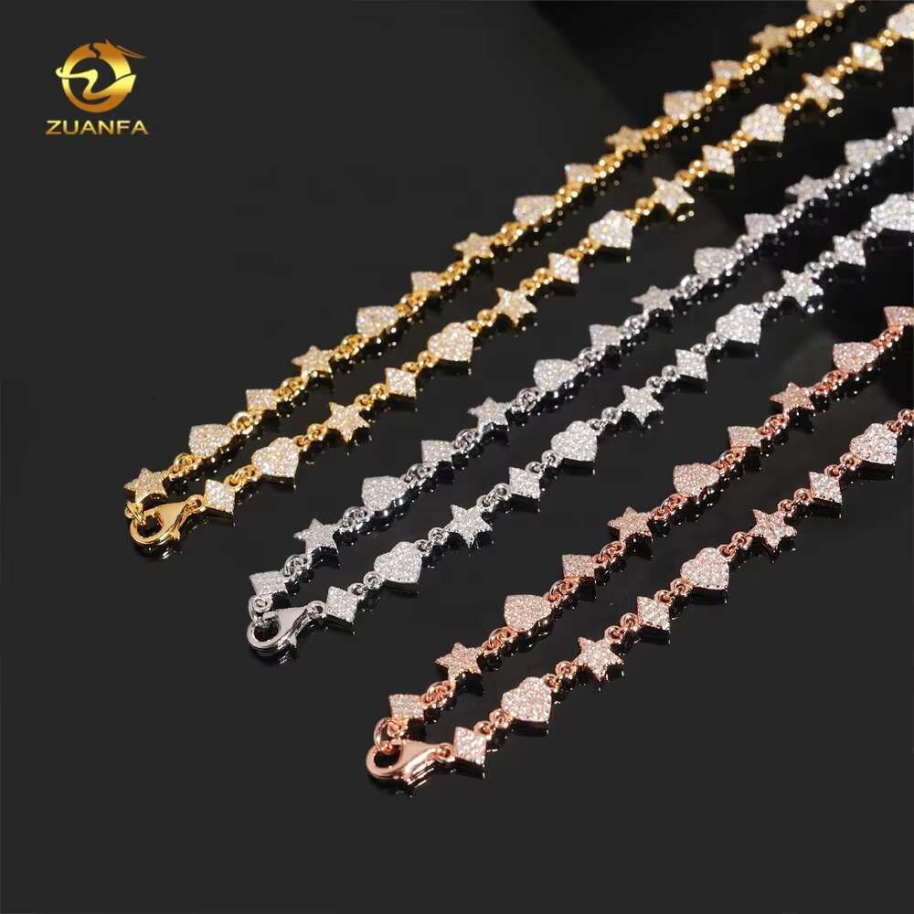 Pass Diamond Tester Heart Star Chain Bracelet Iced Out 925 Silver Gold Plated Necklaces for Women