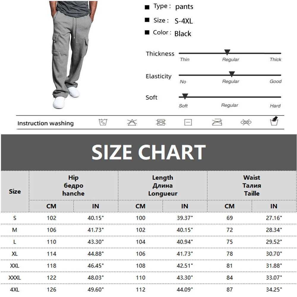 Mens sports pants suitable for straight runners in sports and streetwear loose oversized drawstring pants mens multi pocket pantsXJ250410