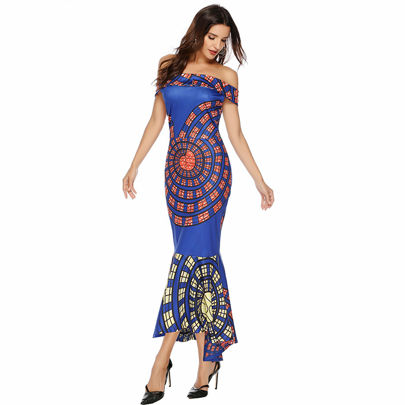 New Sexy Off Shoulder Print Wrap Hip Dress