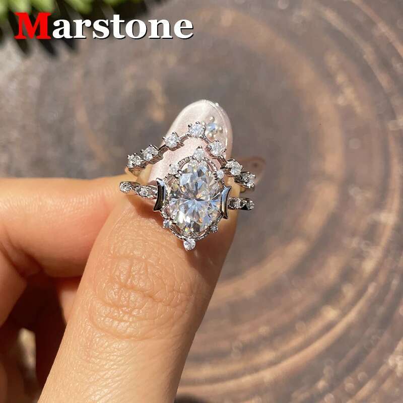 2CT Oval Full Moissanite Diamond D Color Womens Ring S925 Sterling Sliver 18K White Gold Rings Pendant Fine Jewelry for Women