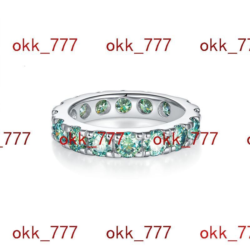 Full Circle S925 Silver Gold-Plated 4mm Blue-Green Moissanite Ring Fashionable Style for Men and Women International Trade