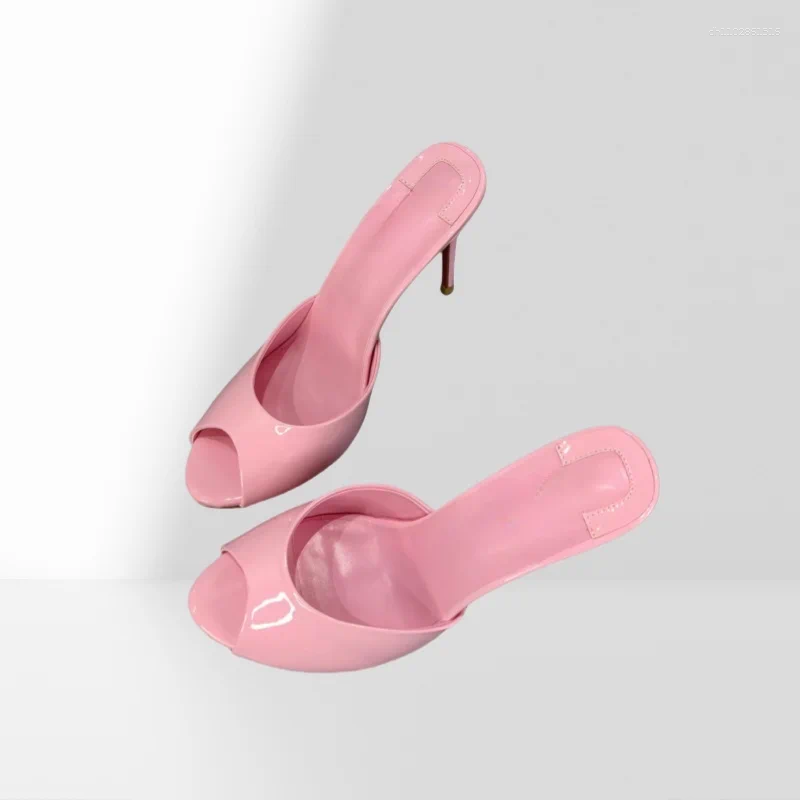 Slippers Spring Pink Sweet High Heels Peep Toe Thin Sole Slip On Casual Sexy Sandals Comfortable Dress Women's Shoes